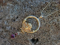 10k gold Nouveau lady rhodolite garnet necklace lavaliere pendant