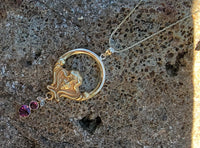 10k gold Nouveau lady rhodolite garnet necklace lavaliere pendant