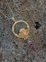 10k gold Nouveau lady rhodolite garnet necklace lavaliere pendant