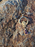 10k gold Nouveau lady rhodolite garnet necklace lavaliere pendant