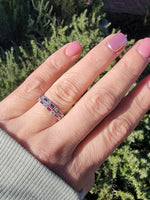 14k white gold diamond & blue sapphire stackable wedding band
