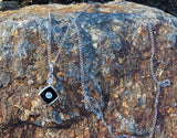 14k gold two tone Deco diamond, enamel & black onyx pendant necklace