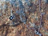 14k gold two tone Deco diamond, enamel & black onyx pendant necklace