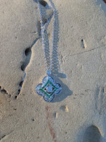 14k gold white gold green tzavorite garnet & diamond DECO style necklace pendant