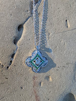 14k gold white gold green tzavorite garnet & diamond DECO style necklace pendant