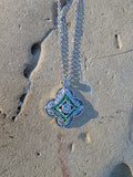 14k gold white gold green tzavorite garnet & diamond DECO style necklace pendant