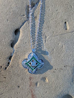 14k gold white gold green tzavorite garnet & diamond DECO style necklace pendant