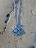 14k gold white gold green tzavorite garnet & diamond DECO style necklace pendant