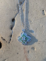14k gold white gold green tzavorite garnet & diamond DECO style necklace pendant