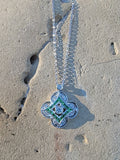 14k gold white gold green tzavorite garnet & diamond DECO style necklace pendant