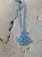 14k gold white gold green tzavorite garnet & diamond DECO style necklace pendant