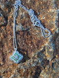 14k gold white gold green tzavorite garnet & diamond DECO style necklace pendant