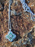 14k gold white gold green tzavorite garnet & diamond DECO style necklace pendant