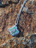 14k gold white gold green tzavorite garnet & diamond DECO style necklace pendant