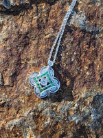14k gold white gold green tzavorite garnet & diamond DECO style necklace pendant