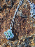 14k gold white gold green tzavorite garnet & diamond DECO style necklace pendant