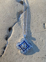 14k gold white gold sapphire & diamond DECO style necklace pendant