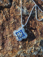 14k gold white gold sapphire & diamond DECO style necklace pendant