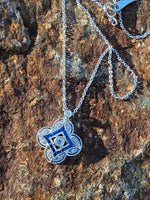14k gold white gold sapphire & diamond DECO style necklace pendant