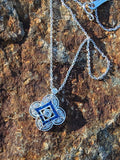 14k gold white gold sapphire & diamond DECO style necklace pendant