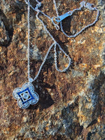 14k gold white gold sapphire & diamond DECO style necklace pendant