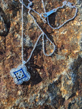 14k gold white gold sapphire & diamond DECO style necklace pendant