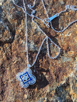 14k gold white gold sapphire & diamond DECO style necklace pendant