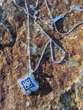 14k gold white gold sapphire & diamond DECO style necklace pendant