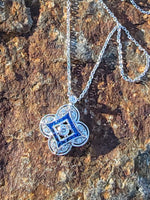 14k gold white gold sapphire & diamond DECO style necklace pendant