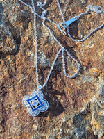 14k gold white gold sapphire & diamond DECO style necklace pendant
