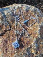 14k gold white gold sapphire & diamond DECO style necklace pendant