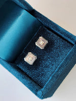 14k gold two tone Deco pearl, enamel & mother of pearl earrings studs