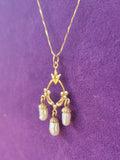 14K gold vintage floral 3 pearl drop pendant neklace