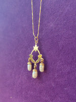 14K gold vintage floral 3 pearl drop pendant neklace