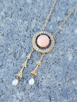 14k gold Victorian coral & pearl necklace pendant lavaliere