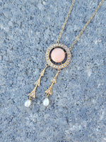 14k gold Victorian coral & pearl necklace pendant lavaliere