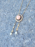 14k gold Victorian coral & pearl necklace pendant lavaliere