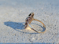 10k rose & yellow gold two tone leaf blue zircon ring