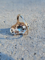 10k rose & yellow gold two tone leaf blue zircon ring