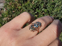 10k rose & yellow gold two tone leaf blue zircon ring