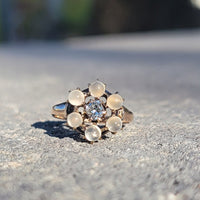 10k yellow gold Victorian moonstone & diamond ring