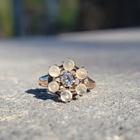 10k yellow gold Victorian moonstone & diamond ring