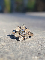 10k yellow gold Victorian moonstone & diamond ring