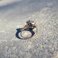 10k yellow gold Victorian moonstone & diamond ring