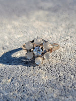 10k yellow gold Victorian moonstone & diamond ring