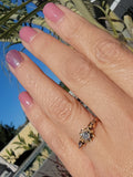 10k rose gold Victorian pearl & mine cut diamond flower halo estate ring