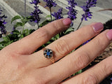 10K gold Victorian sapphire & rose cut diamond ring