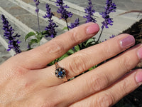 10K gold Victorian sapphire & rose cut diamond ring