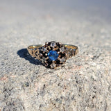10K gold Victorian sapphire & rose cut diamond ring