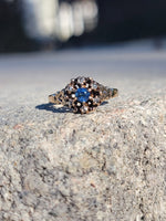 10K gold Victorian sapphire & rose cut diamond ring